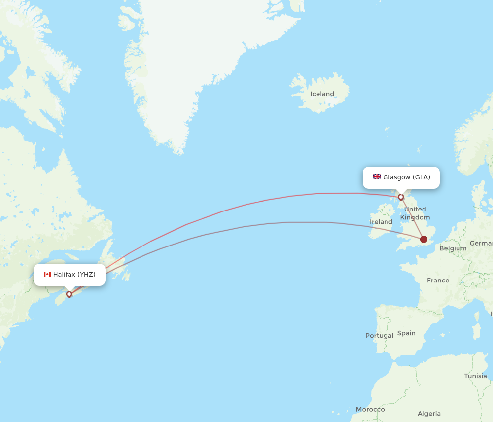 GLA to YHZ flights and routes map
