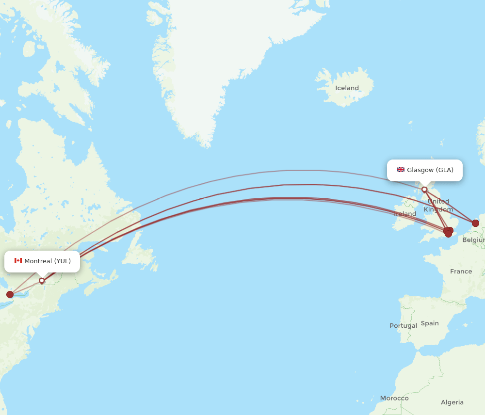 GLA-YUL flight routes