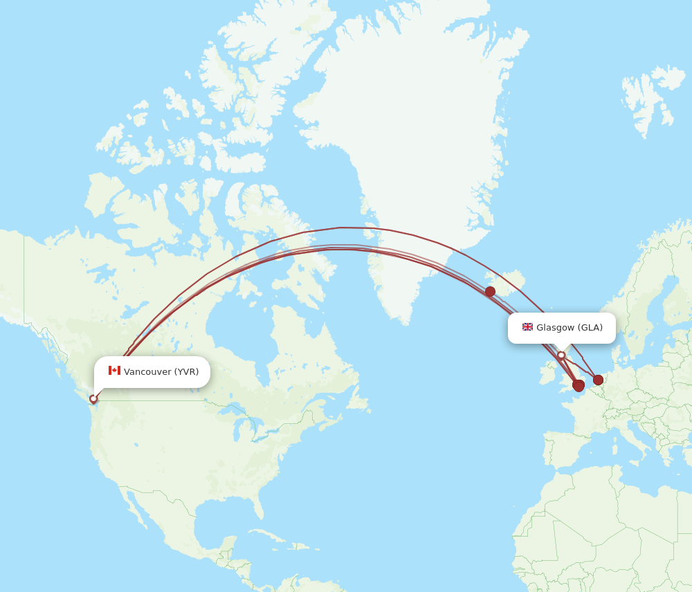 YVR to GLA flights and routes map