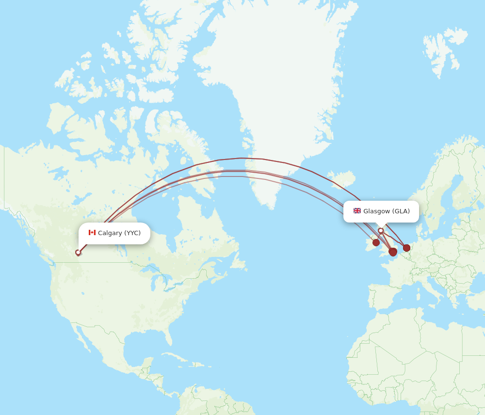 GLA to YYC flights and routes map