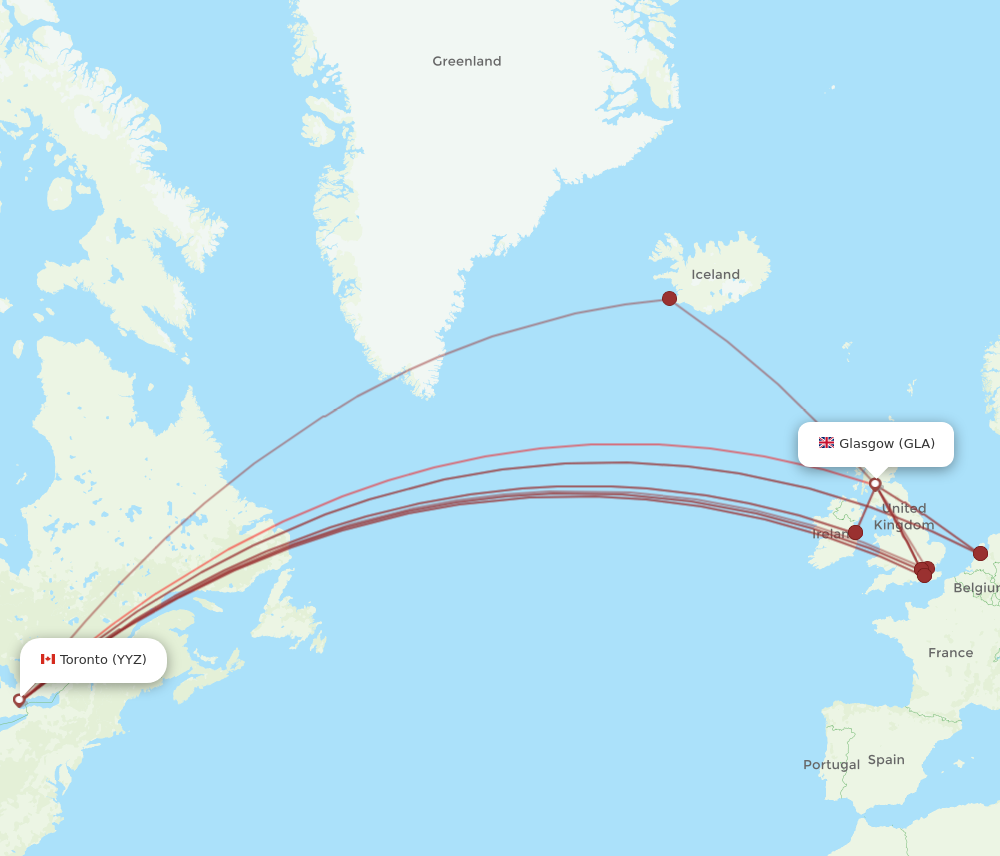 GLA to YYZ flights and routes map