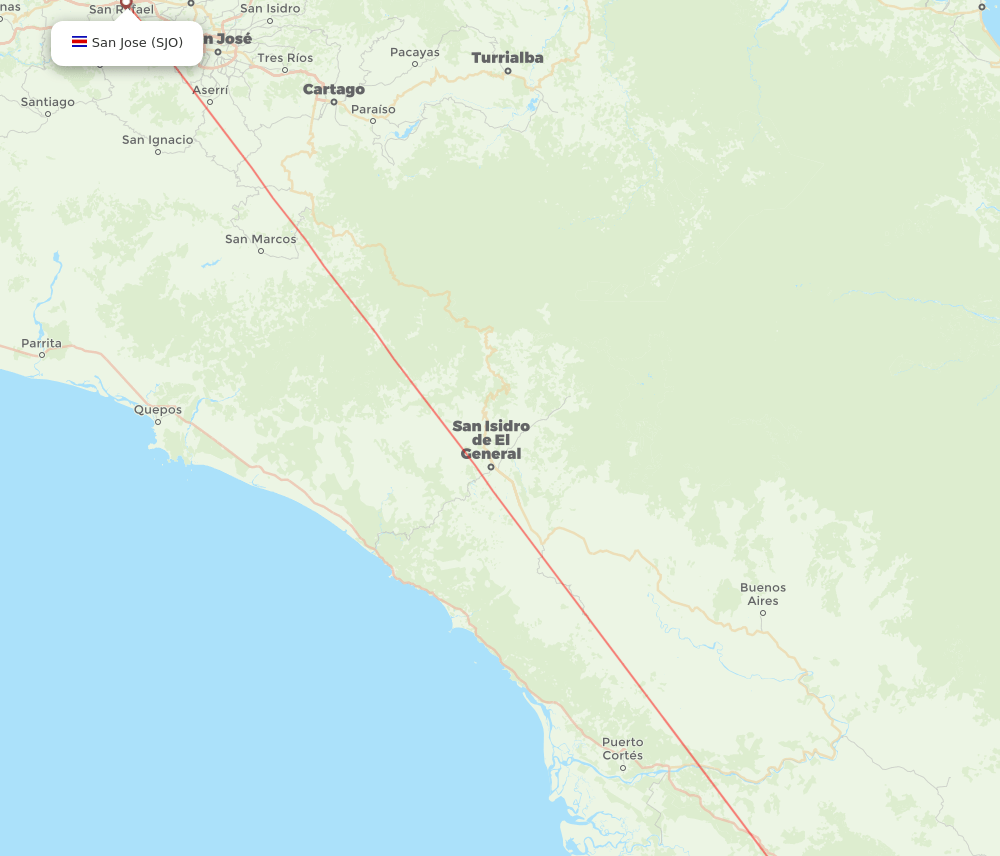 Golfito - San Jose route map and flight paths
