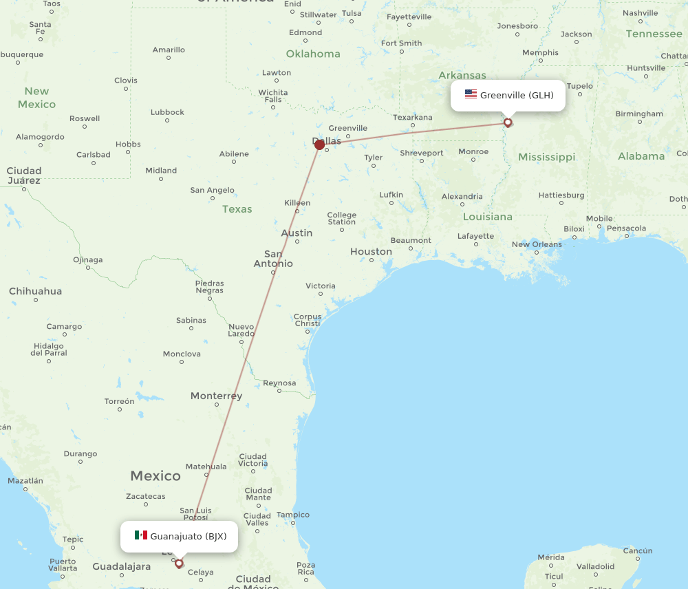 GLH-BJX flight routes