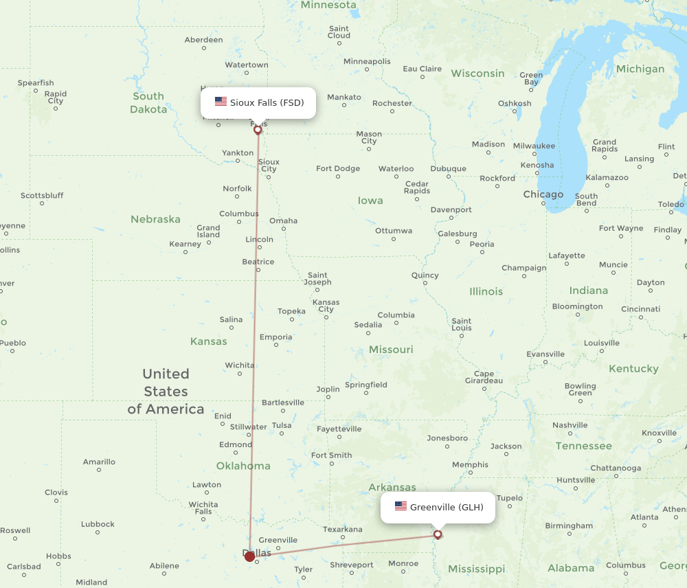 GLH-FSD flight routes
