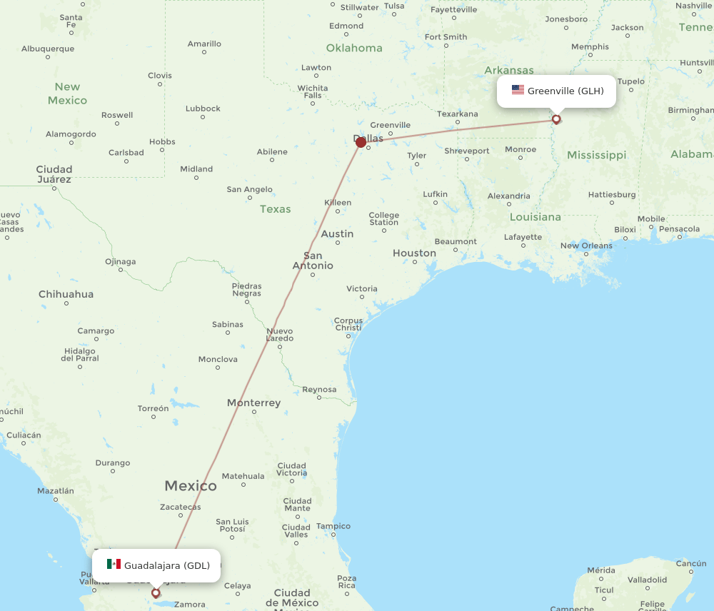 GLH-GDL flight routes