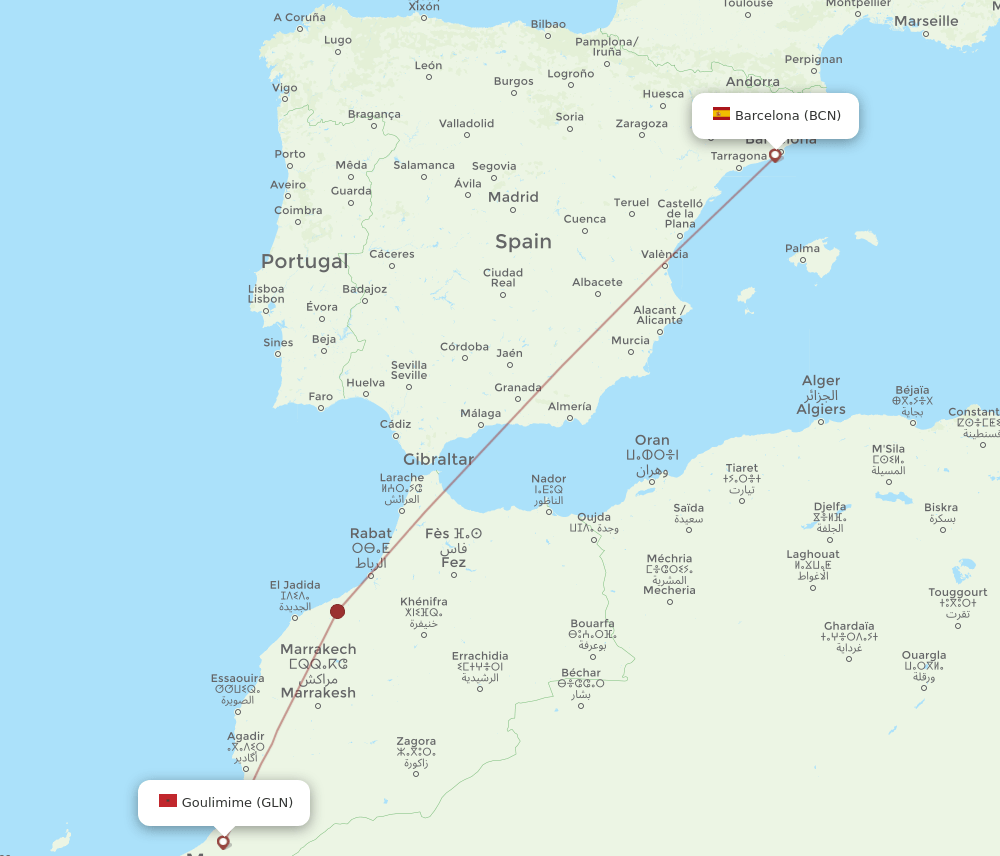 GLN to BCN flights and routes map