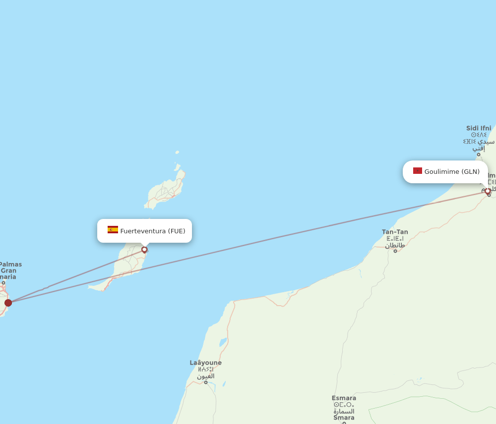 GLN to FUE flights and routes map