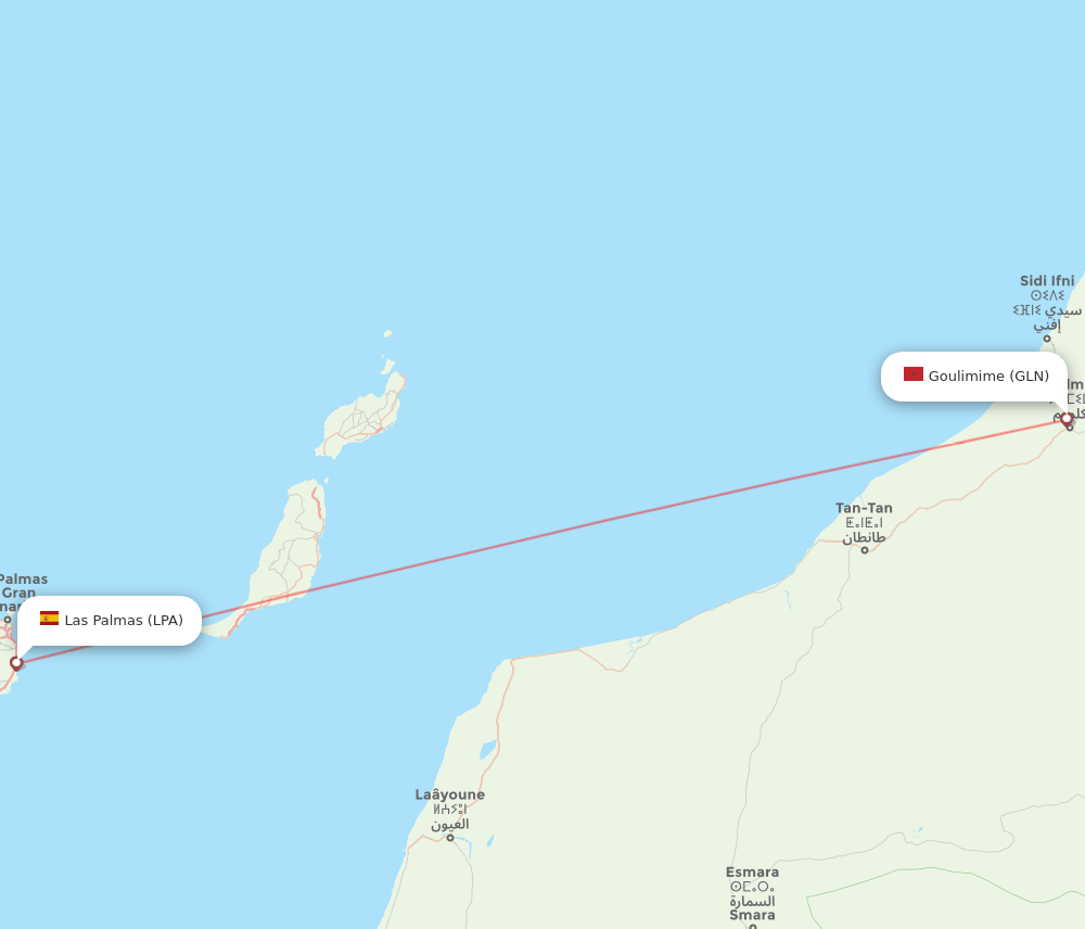 GLN to LPA flights and routes map