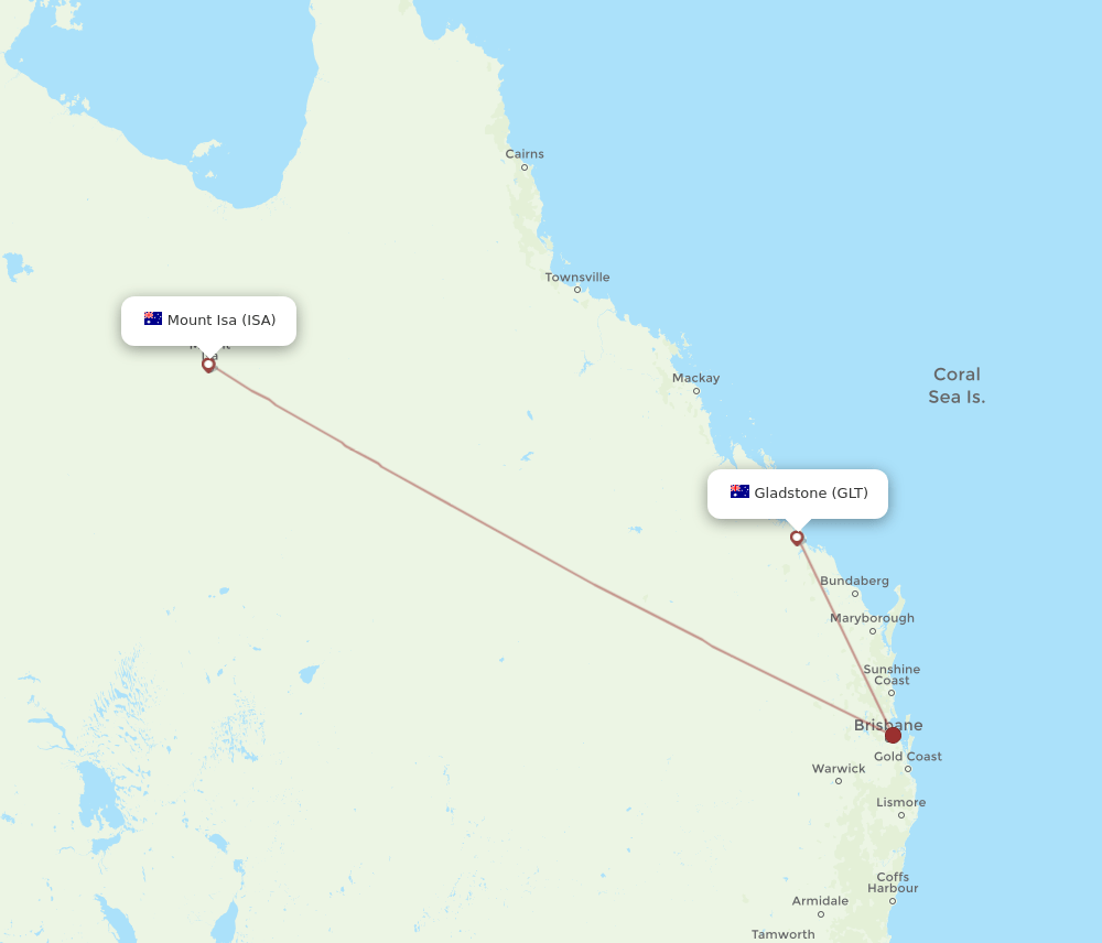 GLT to ISA flights and routes map
