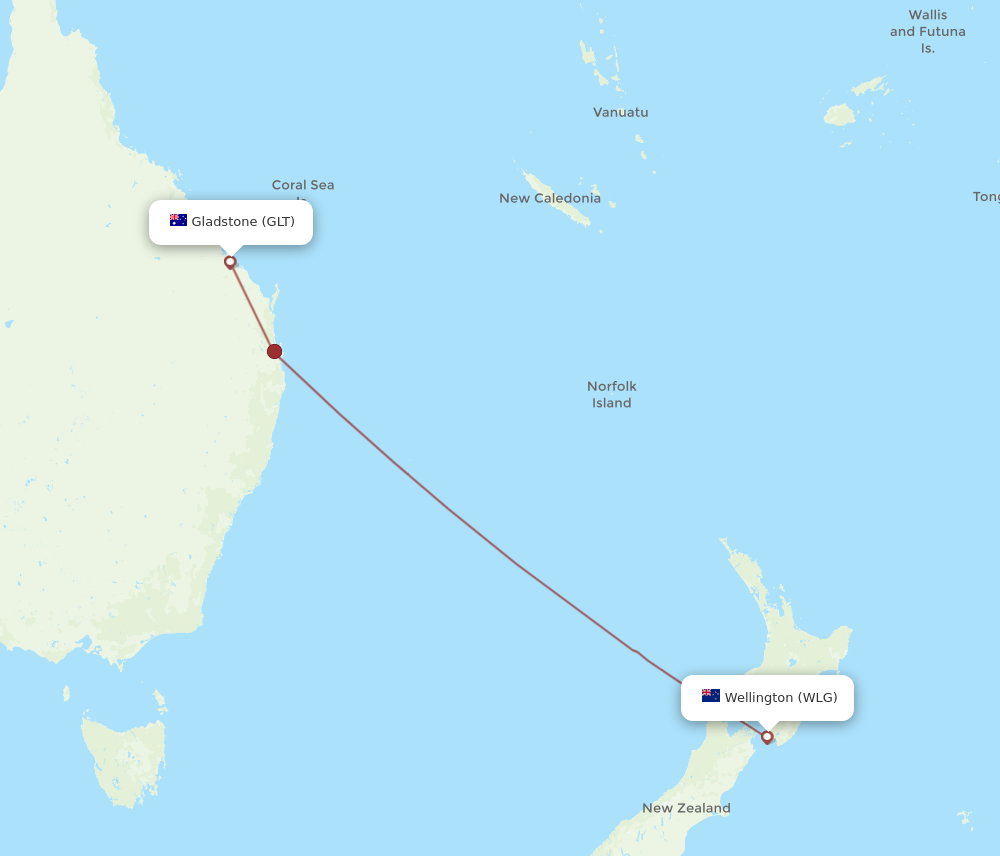 GLT to WLG flights and routes map