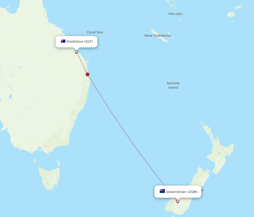 GLT to ZQN flights and routes map