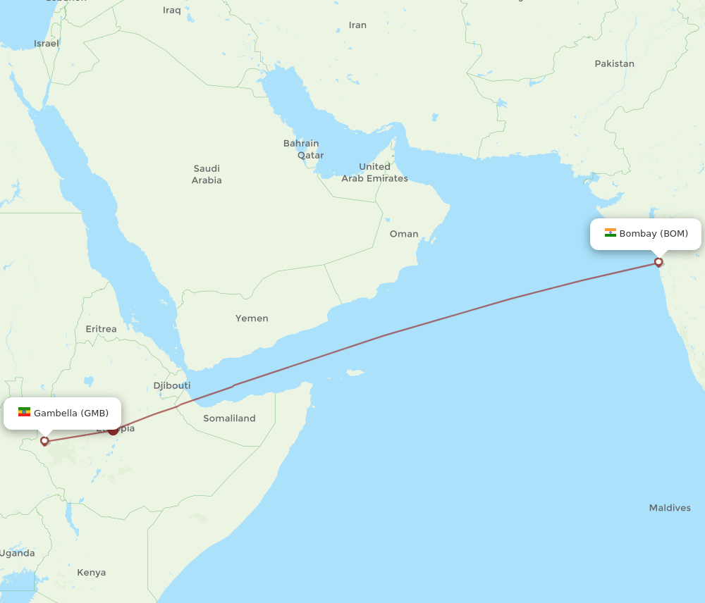 GMB-BOM flight routes