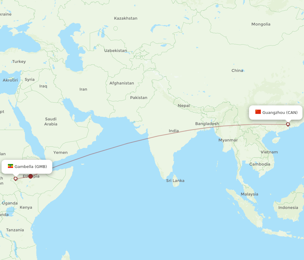 GMB to CAN flights and routes map