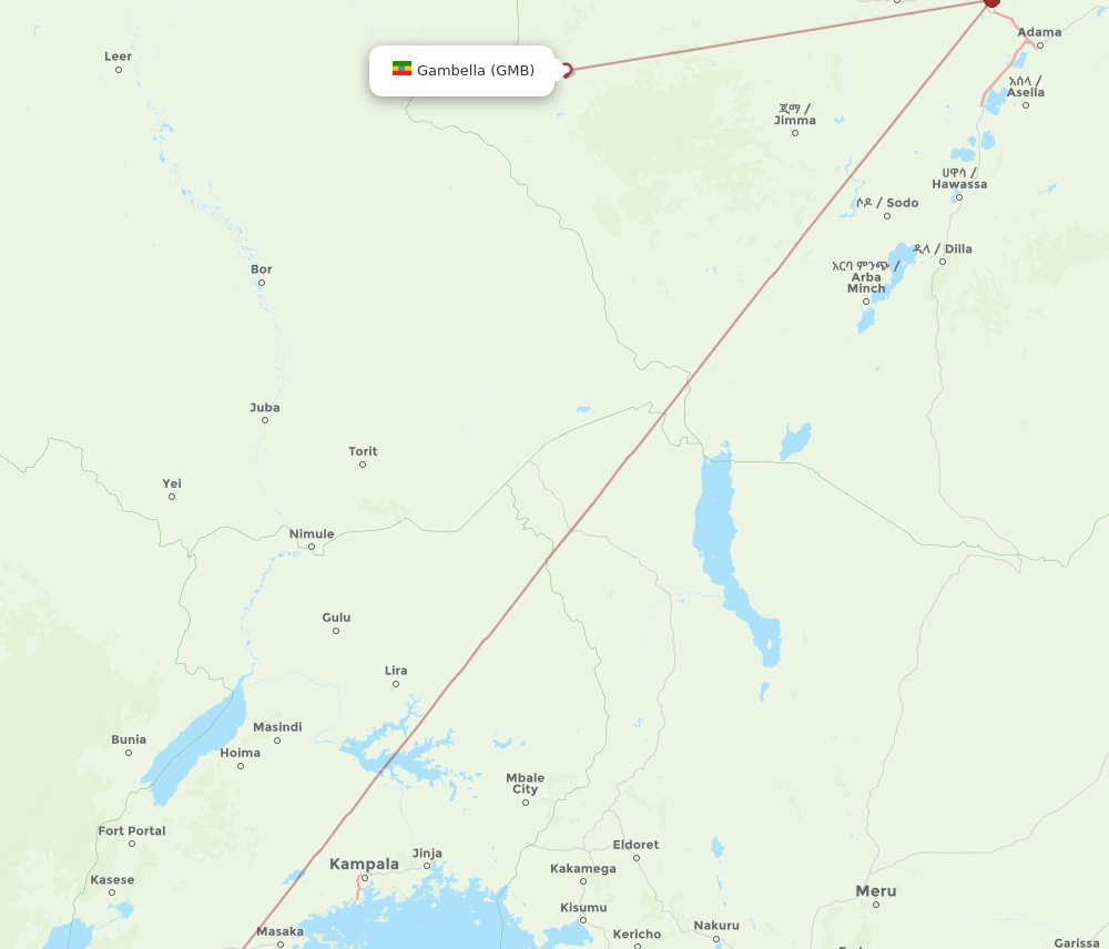 GMB to KGL flights and routes map