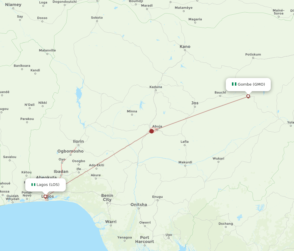 GMO to LOS flights and routes map