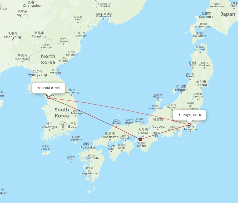 GMP to HND flights and routes map