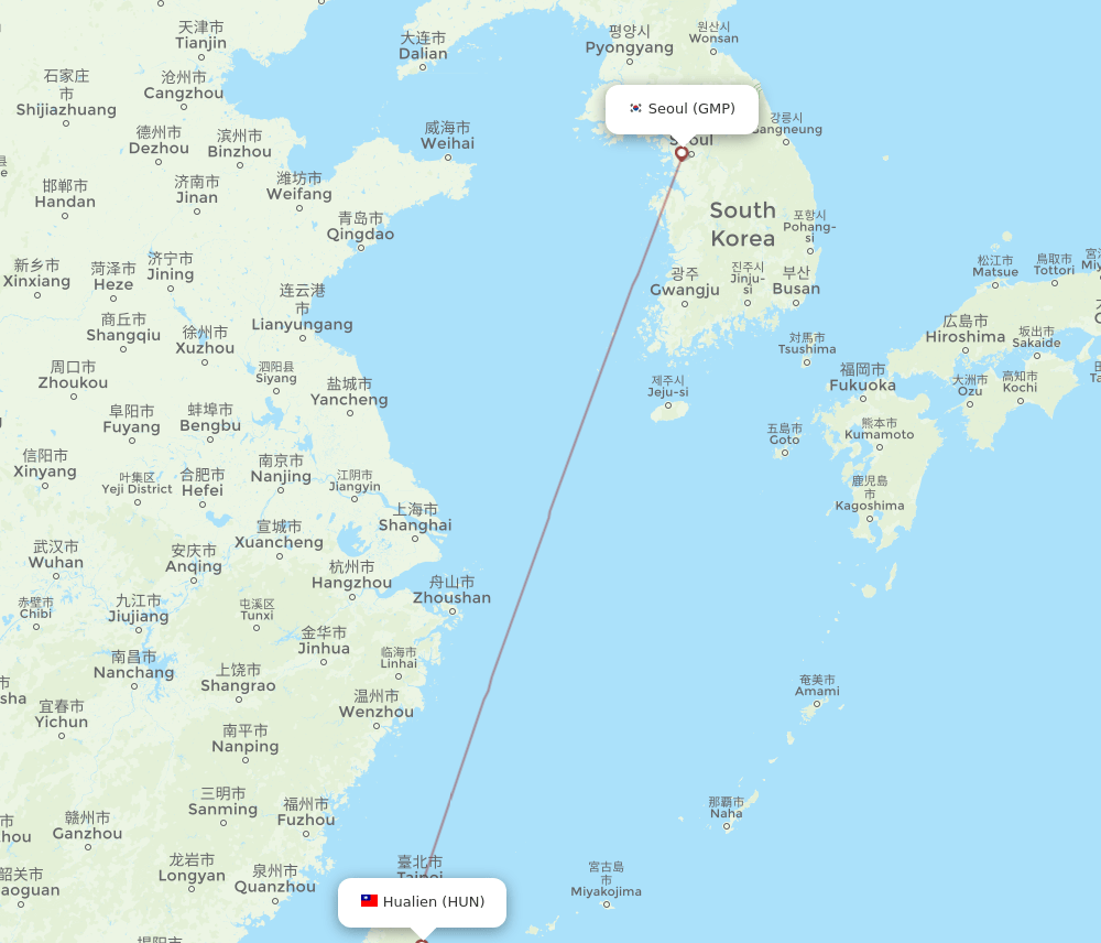 GMP to HUN flights and routes map