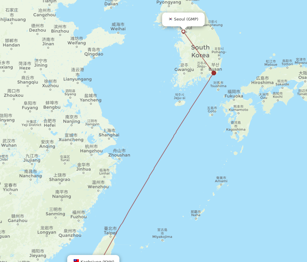 GMP to KHH flights and routes map