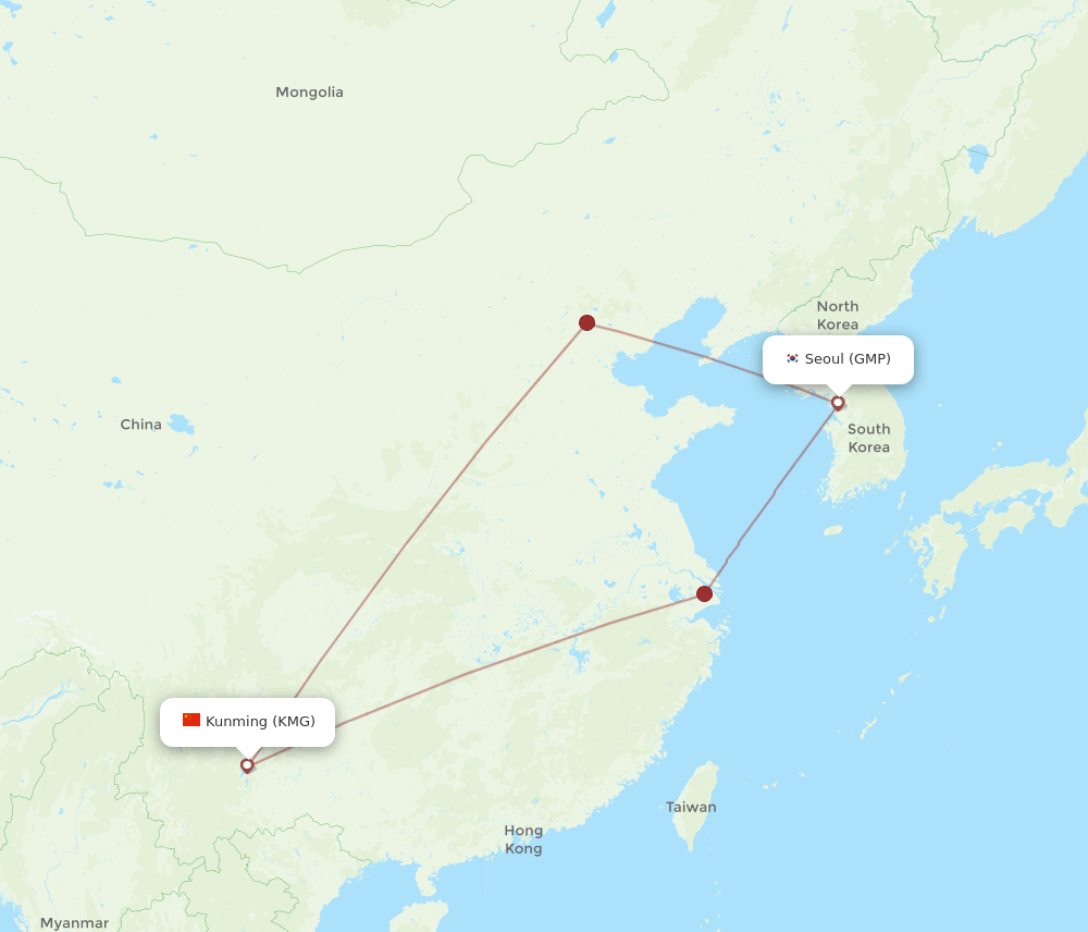GMP to KMG flights and routes map