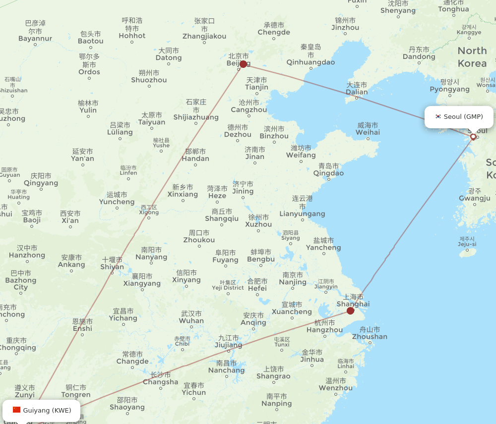 GMP to KWE flights and routes map