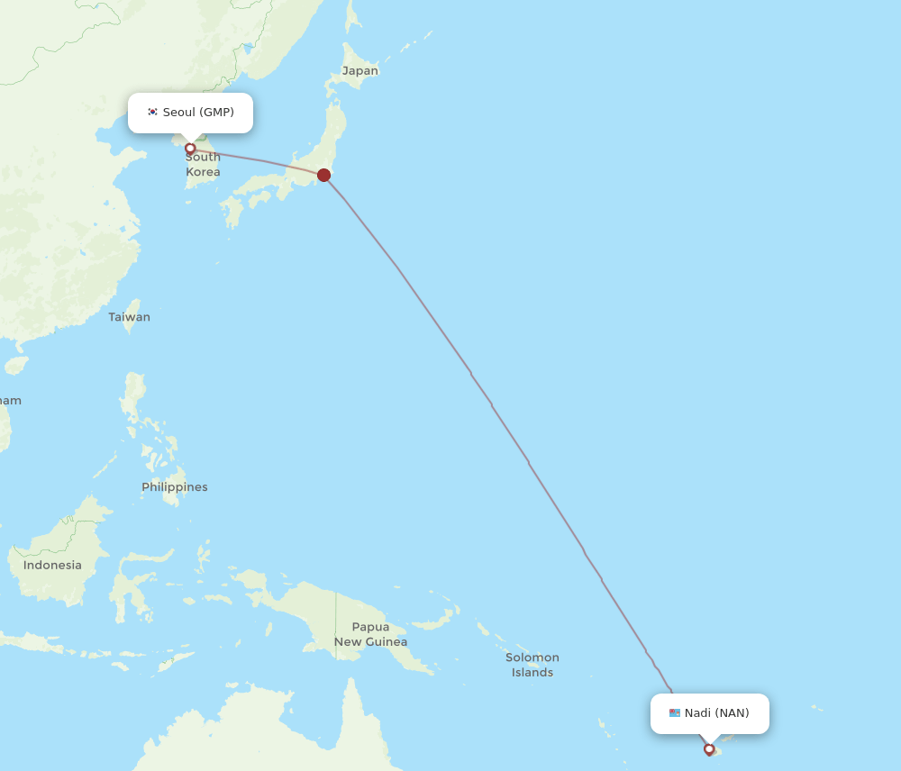 Seoul - Nadi route map and flight paths