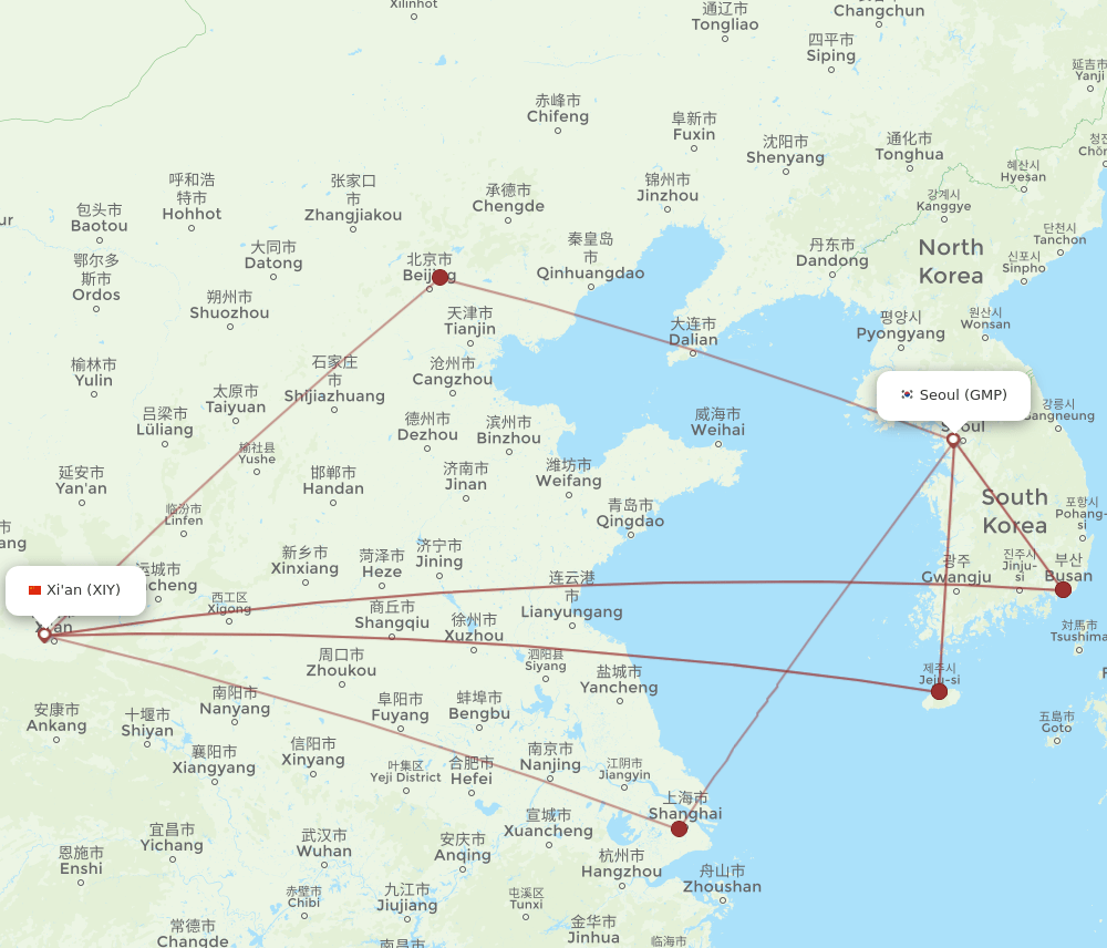 GMP-XIY flight routes