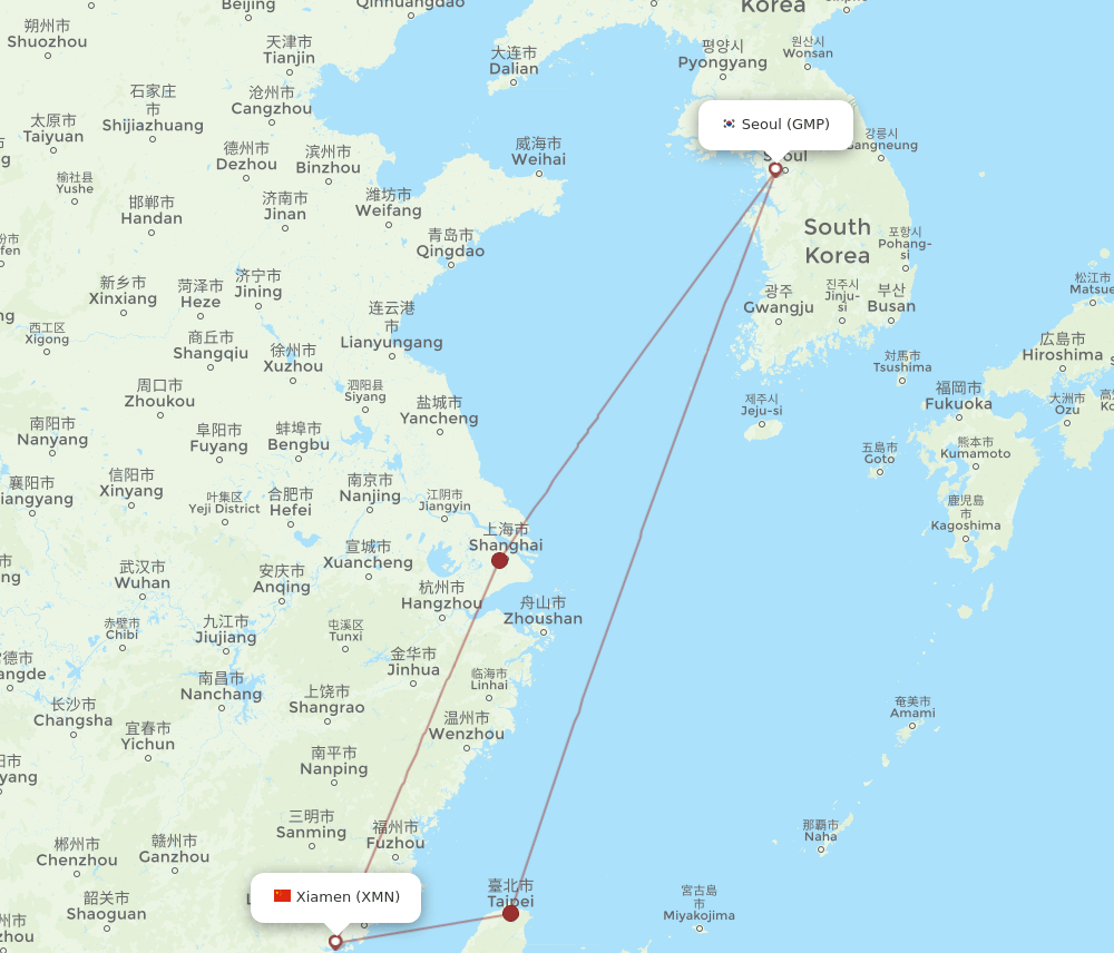 GMP-XMN flight routes