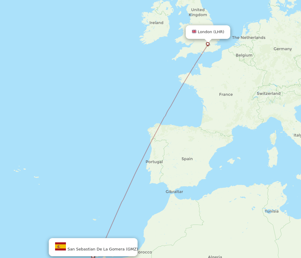 London - San Sebastian de la Gomera route map and flight paths
