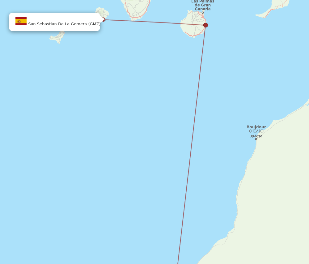 Dakhla - San Sebastian de la Gomera route map and flight paths