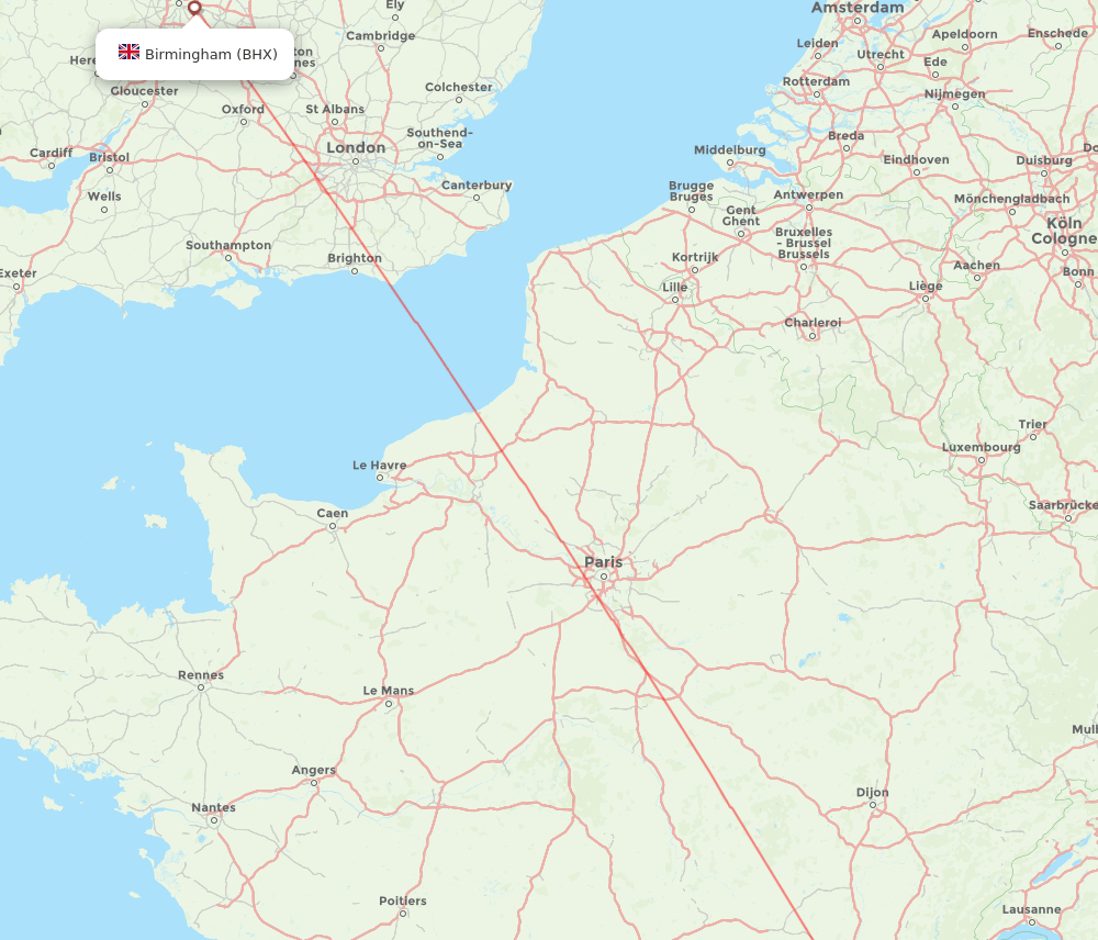 Grenoble - Birmingham route map and flight paths
