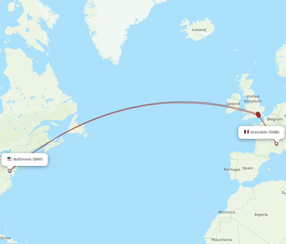 GNB-BWI flight routes