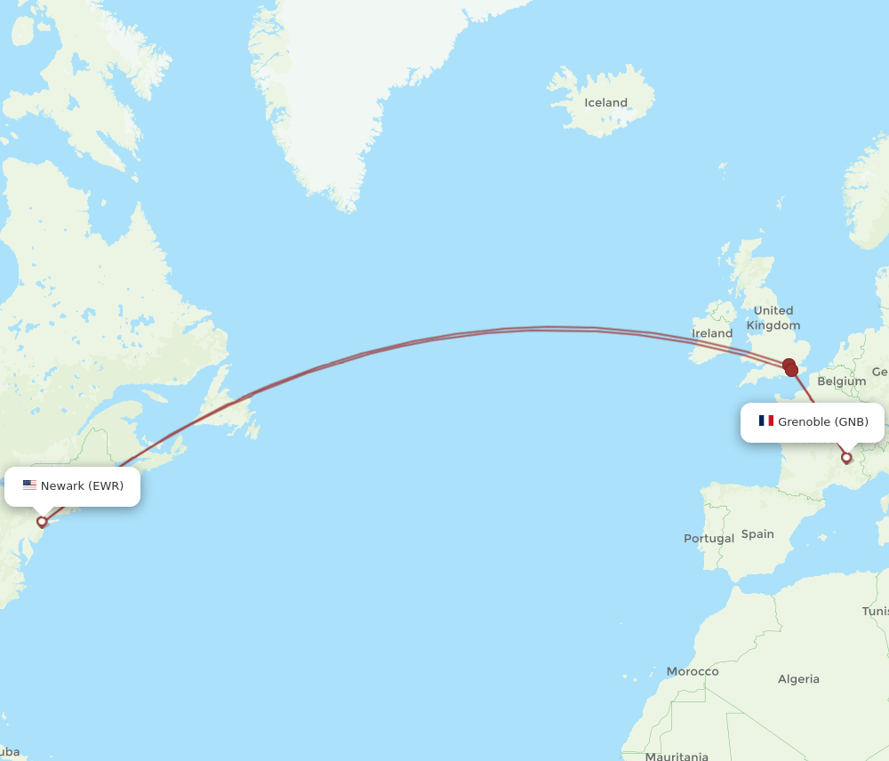 GNB-EWR flight routes