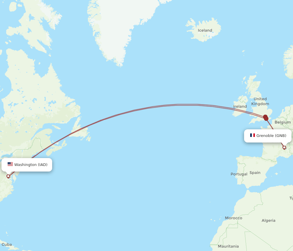 GNB to IAD flights and routes map