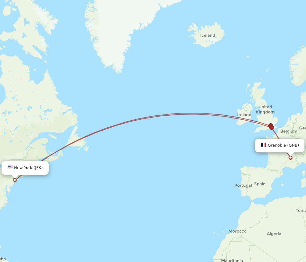 GNB to JFK flights and routes map