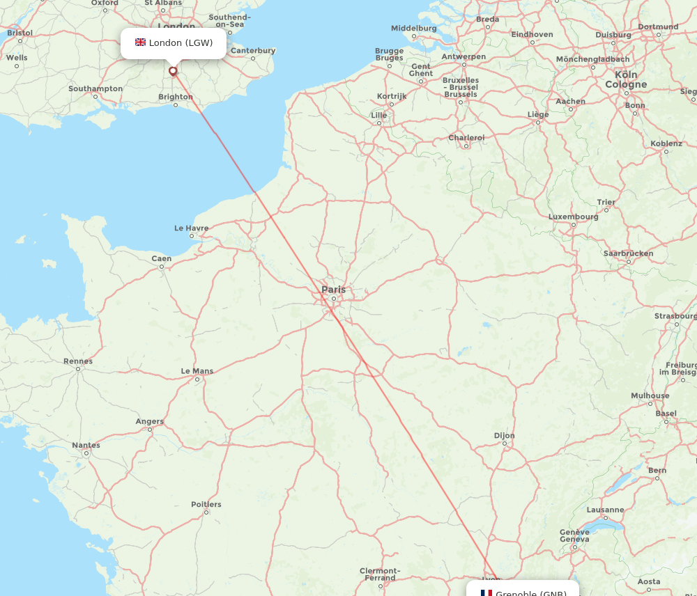 GNB-LGW flight routes