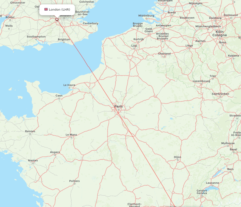 Grenoble - London route map and flight paths