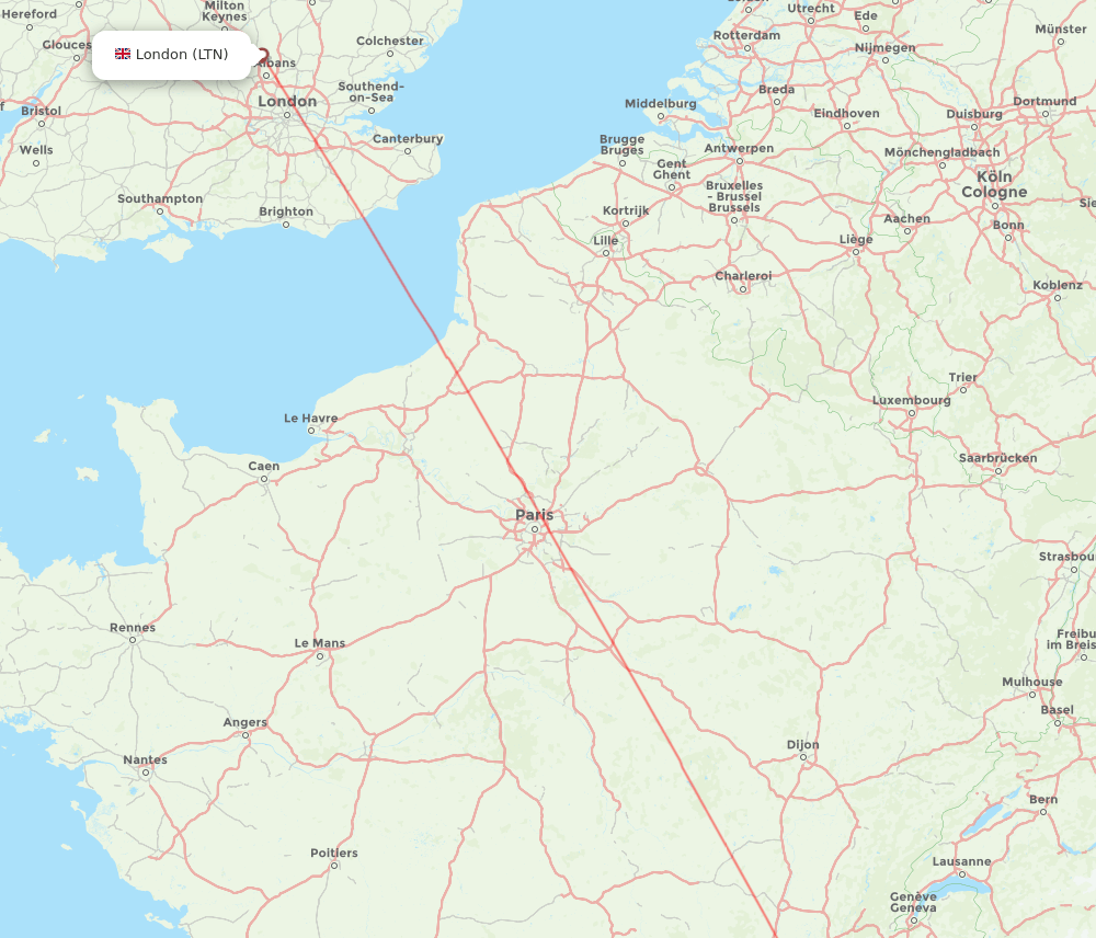 Grenoble - London route map and flight paths