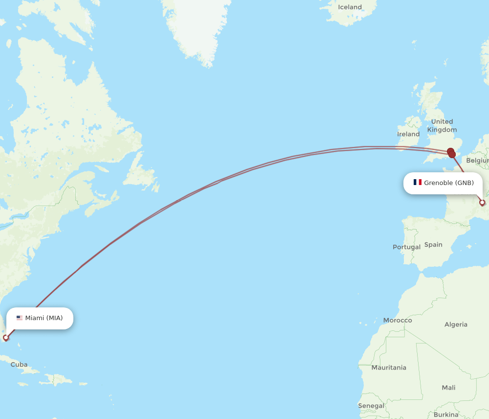 GNB to MIA flights and routes map