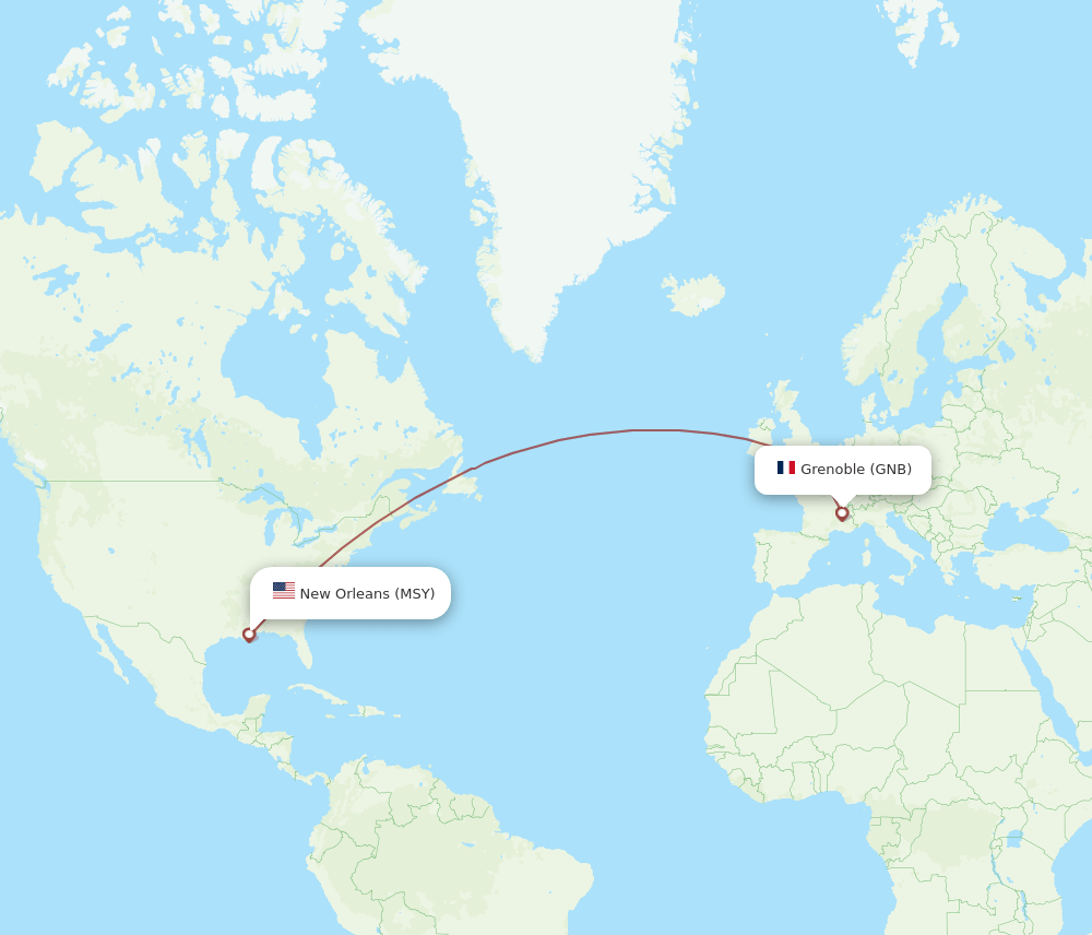 New Orleans - Grenoble route map and flight paths