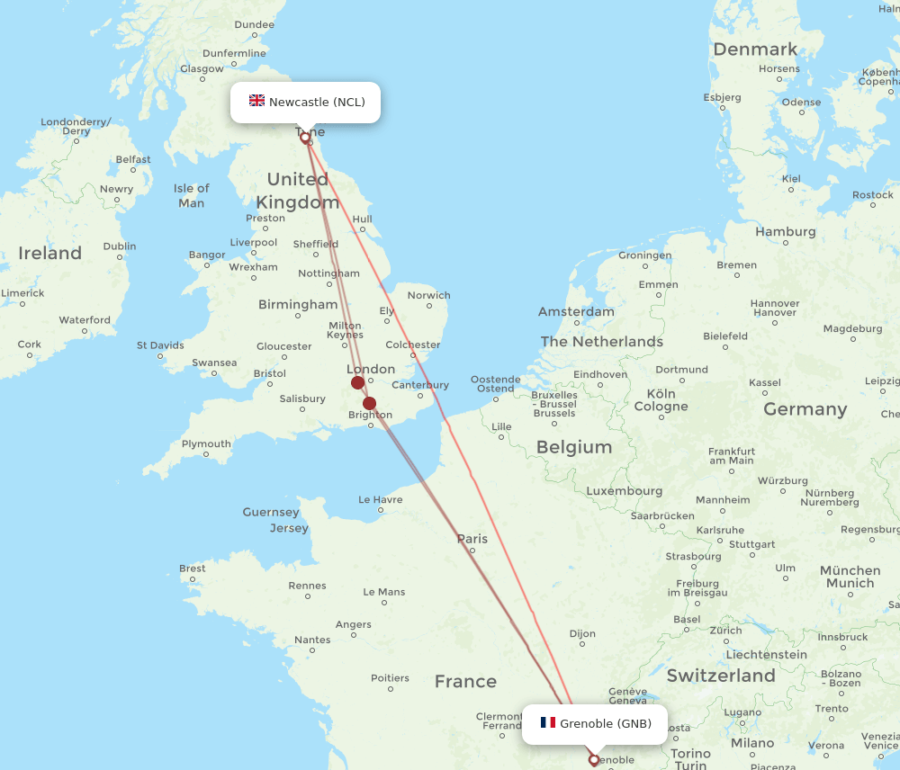 GNB-NCL flight routes