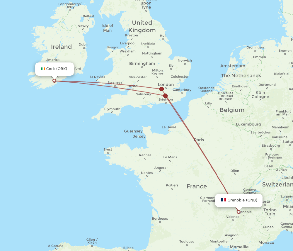 GNB-ORK flight routes