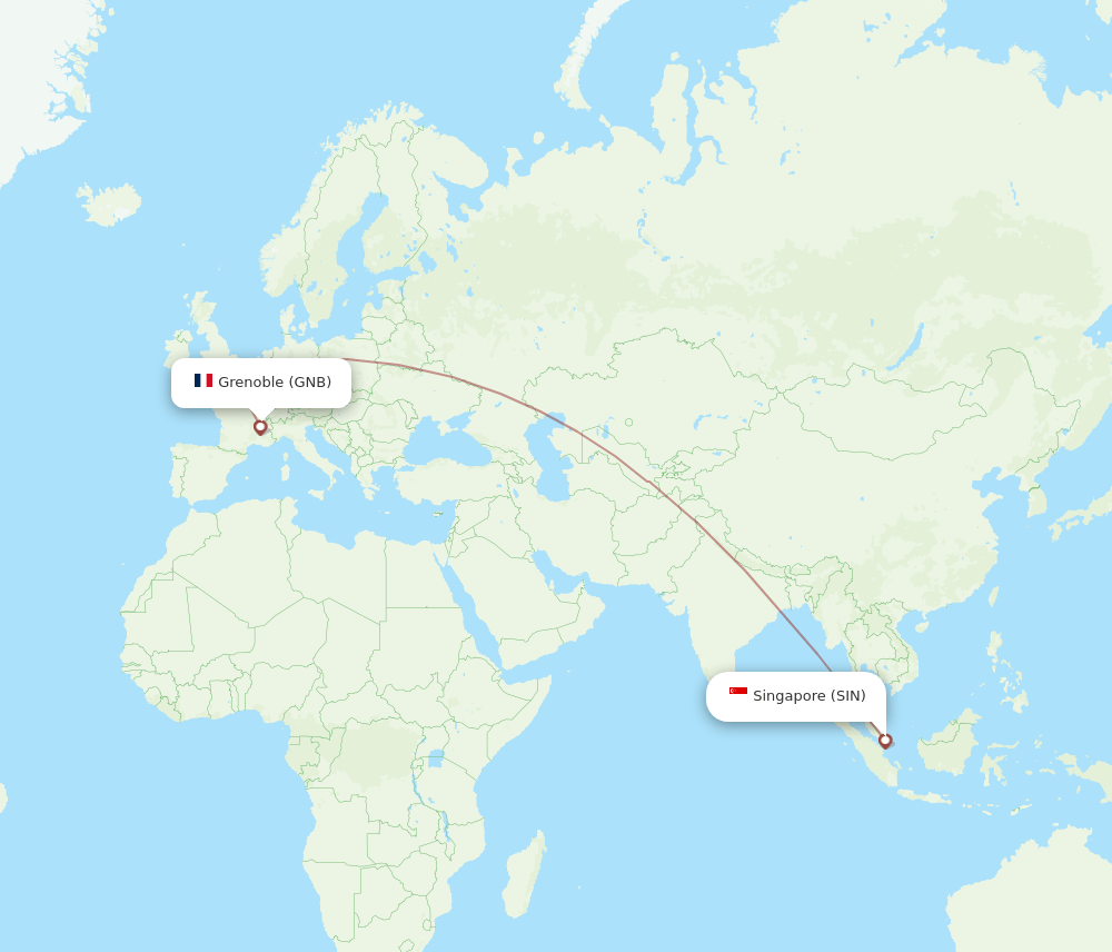 Grenoble - Singapore route map and flight paths