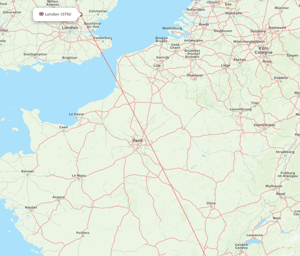 Grenoble - London route map and flight paths