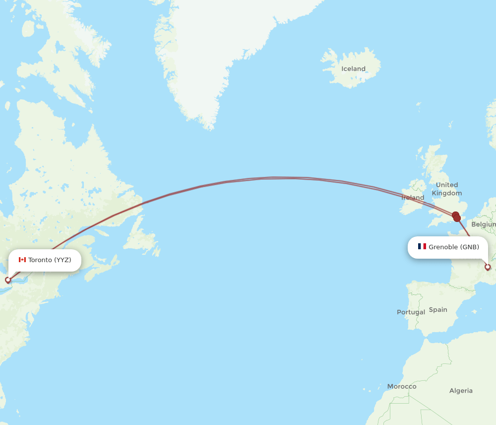 YYZ to GNB flights and routes map