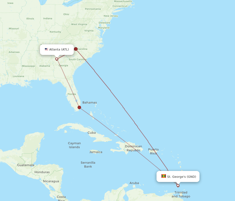 GND-ATL flight routes