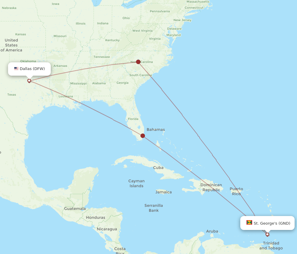 GND-DFW flight routes