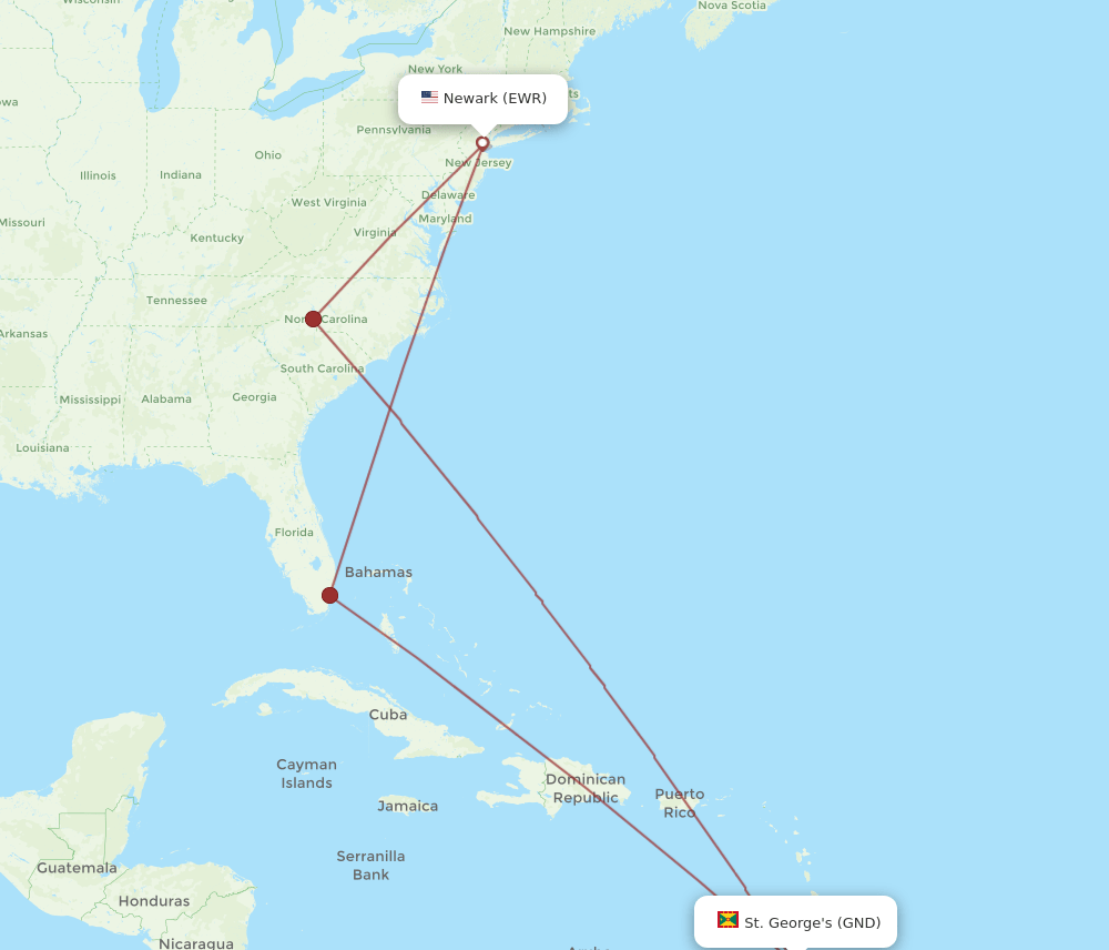 GND-EWR flight routes