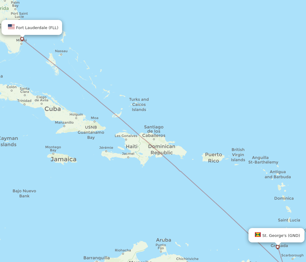 Fort Lauderdale - St. George's route map and flight paths