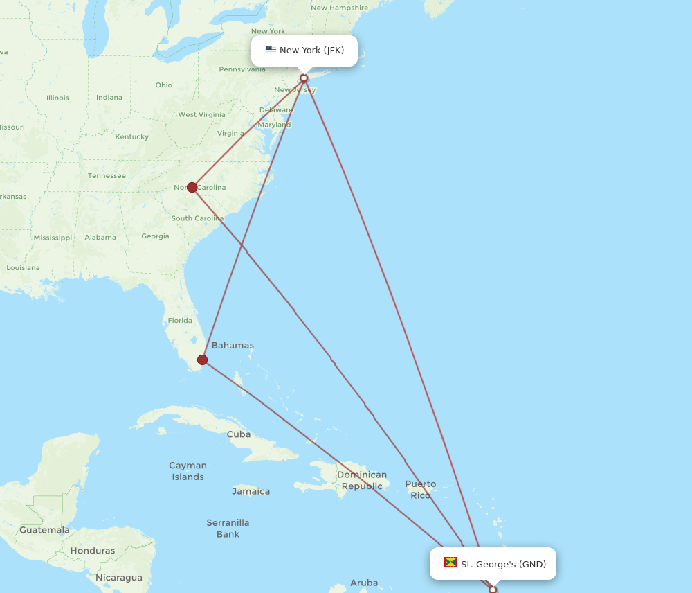GND-JFK flight routes
