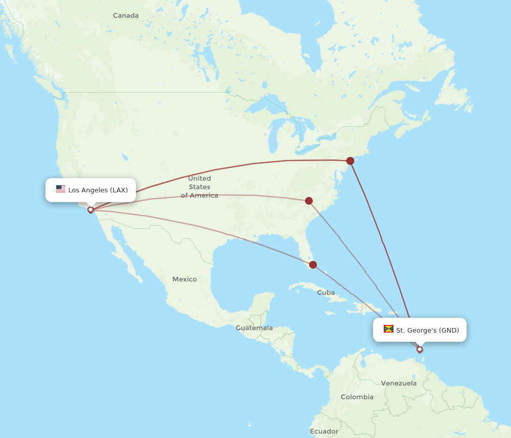 GND-LAX flight routes